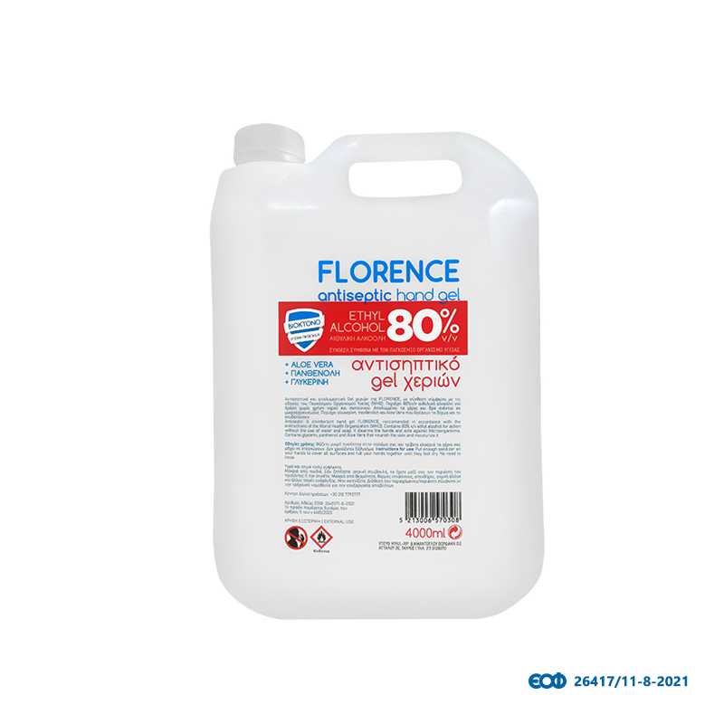 ΑΝΤΙΣΗΠΤΙΚΟ-florence-antiseptic-hand-gel-with-alcoho-4lt Αντισηπτικό Gel Χεριών Επαγγελματικό Florence με 80% Αλκοόλη 4Lt - Image 1