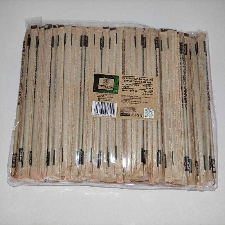 ΧΑΡΤΙΝΑ-ΚΑΛΑΜΑΚΙΑ-2 Χάρτινα Kαλαμάκια Ίσια Kraft 0,42mm x 190mm (500 τεμάχια) - Image 1